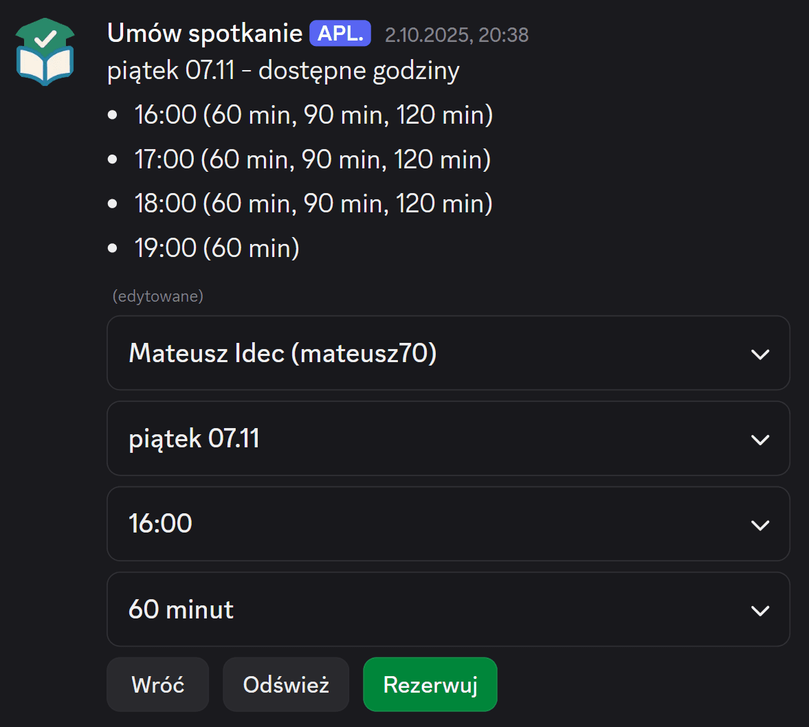 Panel w komunikatorze Discord