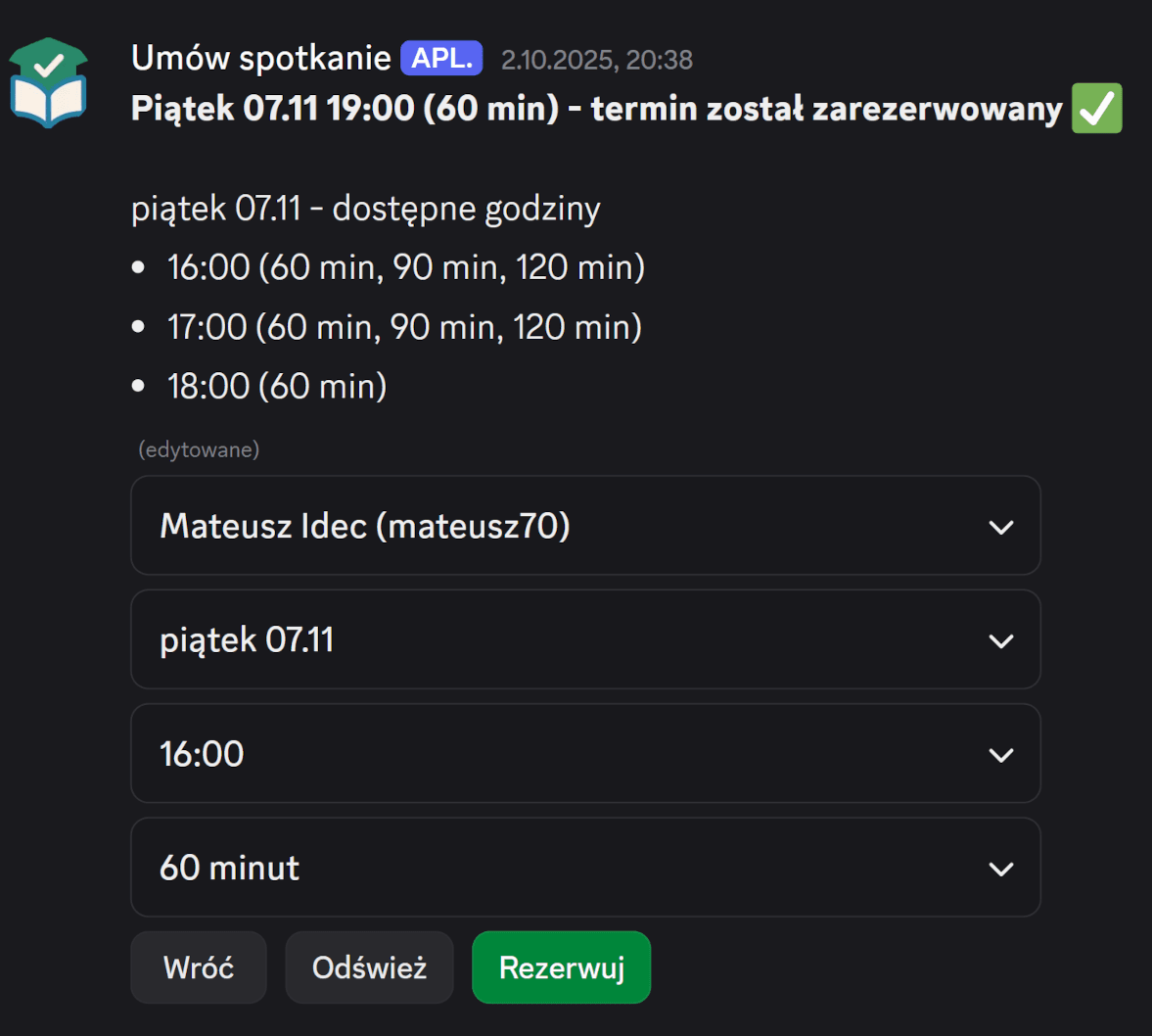 Panel w komunikatorze Discord