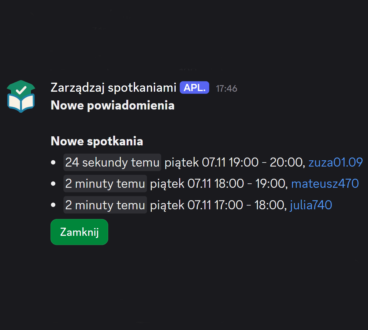 Panel w komunikatorze Discord